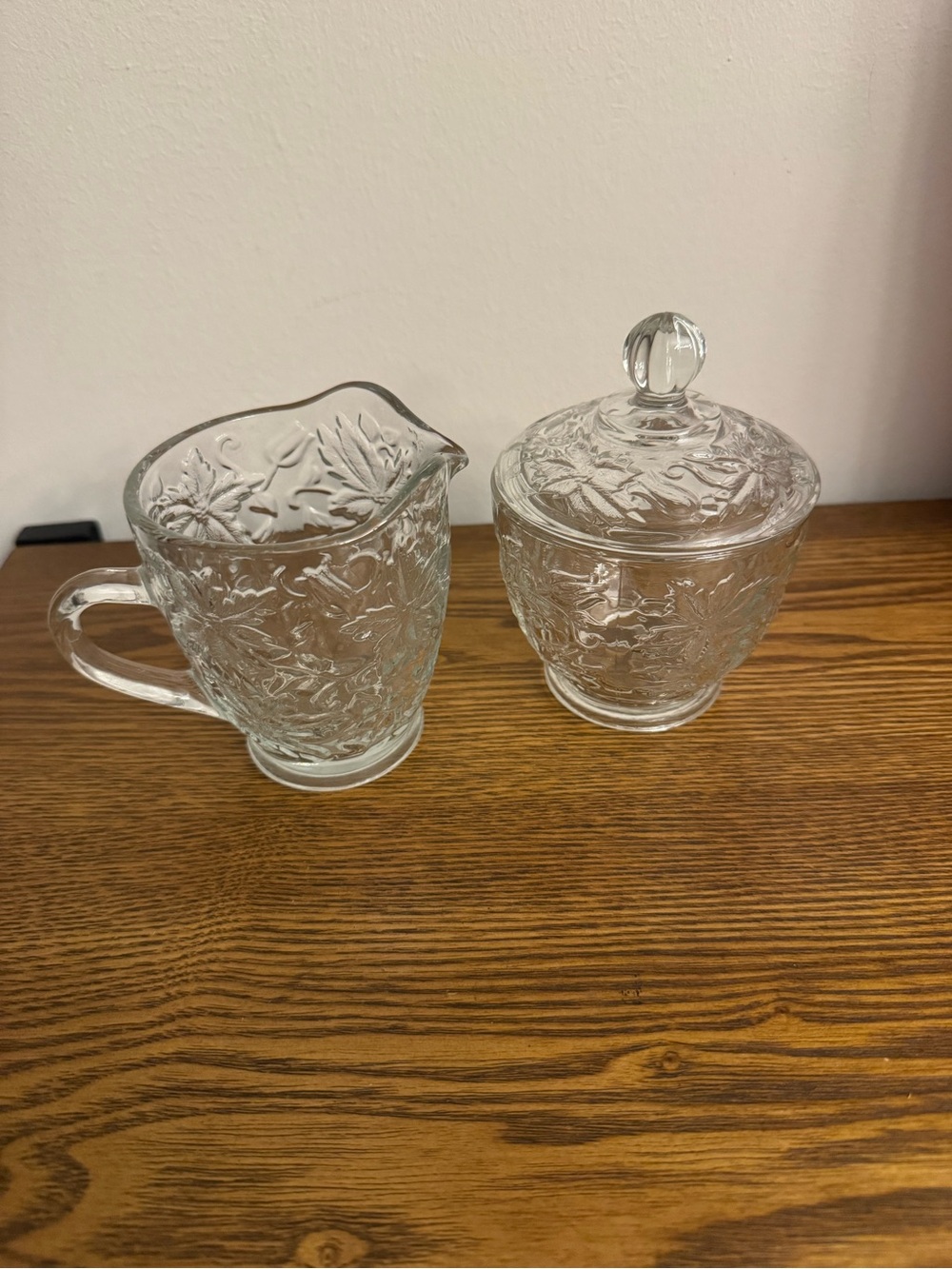 Vintage Princess House "Fantasia" pattern crystal creamer and covered sugar bowl